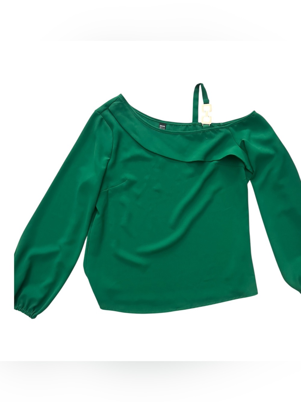 Off-Shoulder Emerald Green Long Sleeve Blouse